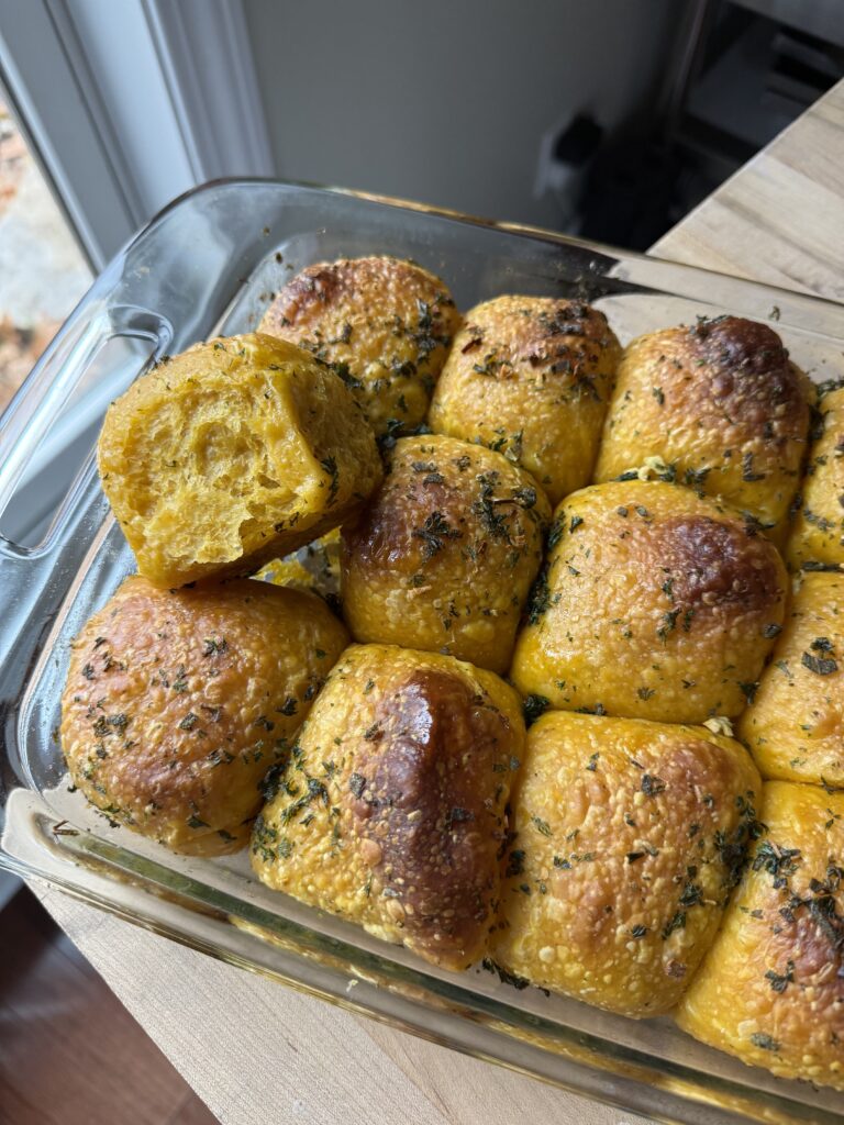 Savory Sourdough Pumpkin Dinner Rolls