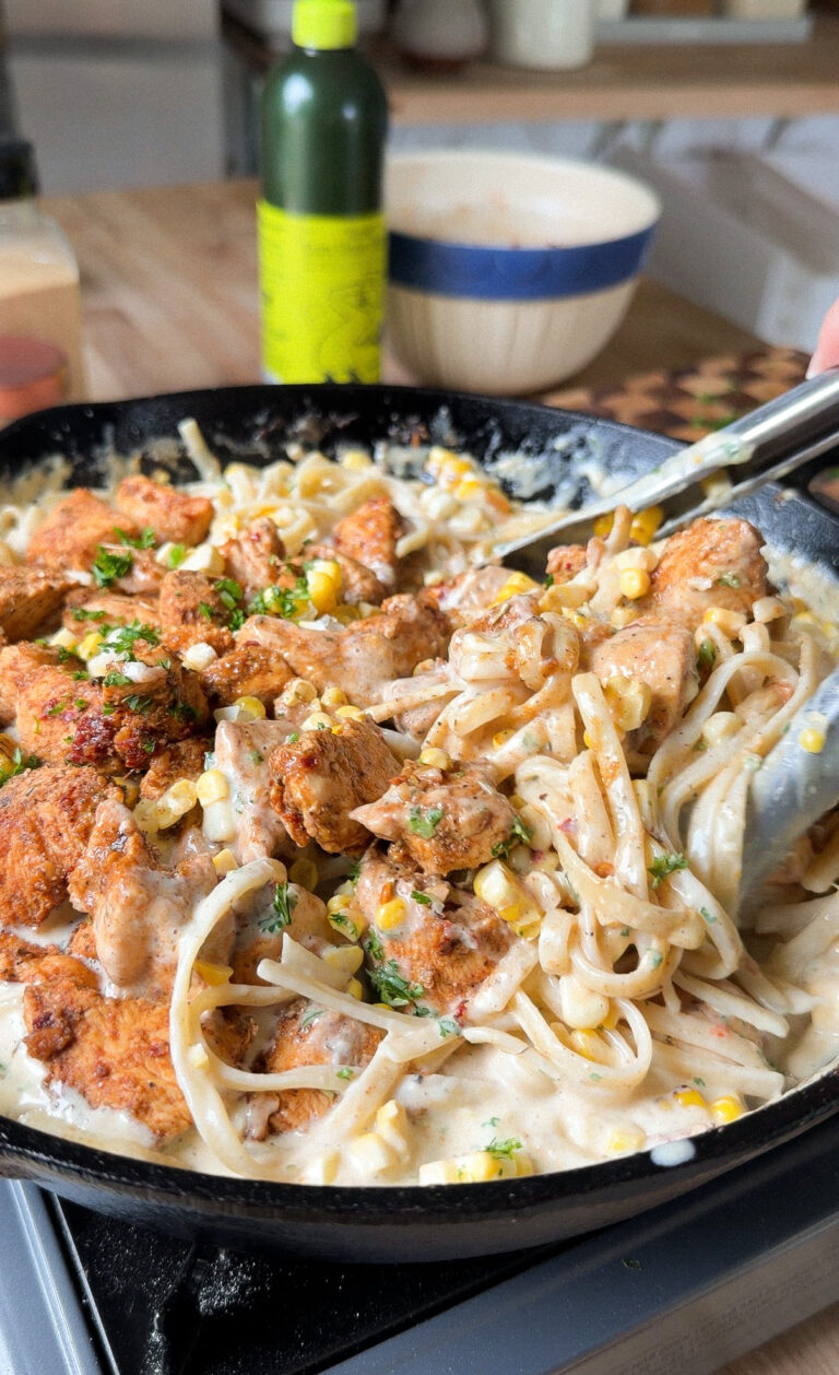 Grilled Corn Creamy Chicken Alfredo